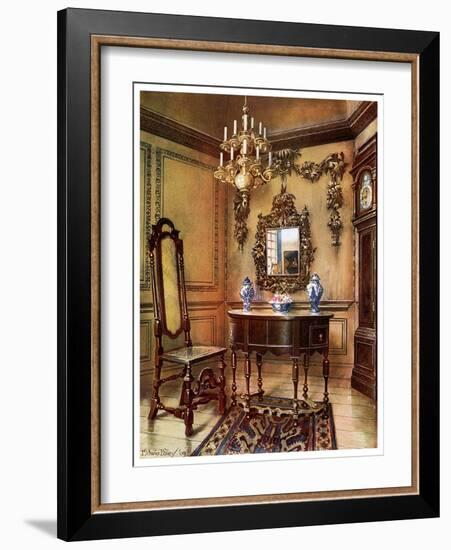 Panelling, Mirror Frame, Walnut Table and Chair, Charles Wesley's Walnut High Case Clock, 1910-Edwin Foley-Framed Giclee Print