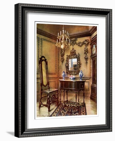 Panelling, Mirror Frame, Walnut Table and Chair, Charles Wesley's Walnut High Case Clock, 1910-Edwin Foley-Framed Giclee Print