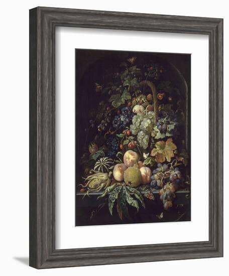 Panier de fleurs, fruits et insectes dans une niche-Abraham Mignon-Framed Giclee Print