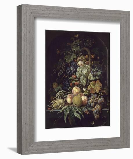 Panier de fleurs, fruits et insectes dans une niche-Abraham Mignon-Framed Giclee Print