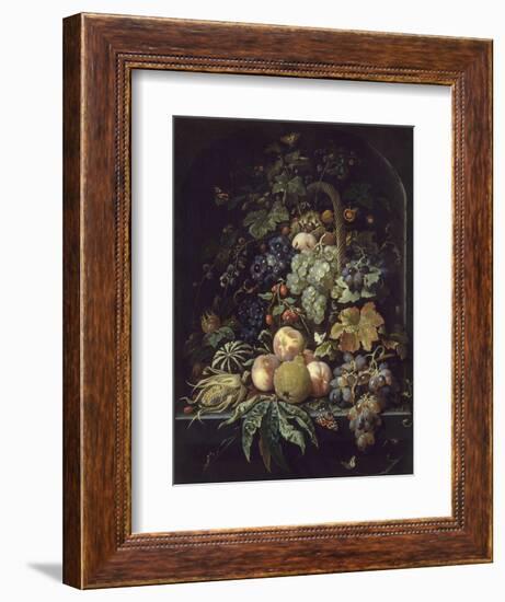 Panier de fleurs, fruits et insectes dans une niche-Abraham Mignon-Framed Giclee Print