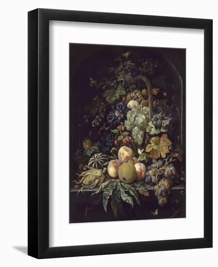 Panier de fleurs, fruits et insectes dans une niche-Abraham Mignon-Framed Giclee Print