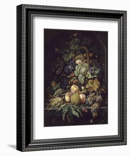 Panier de fleurs, fruits et insectes dans une niche-Abraham Mignon-Framed Giclee Print