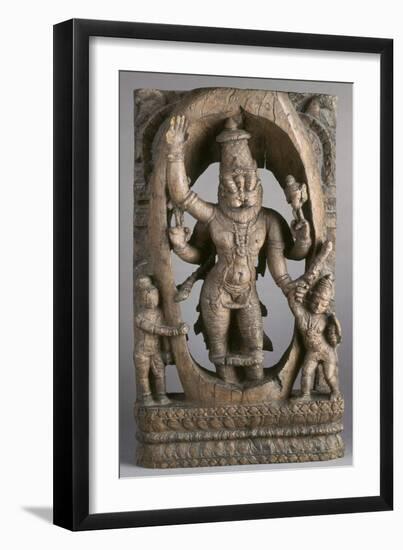 Panneau de char de procession : Narasimha sortant de la colonne et saisissant l'impie Hirayakasipu-null-Framed Giclee Print