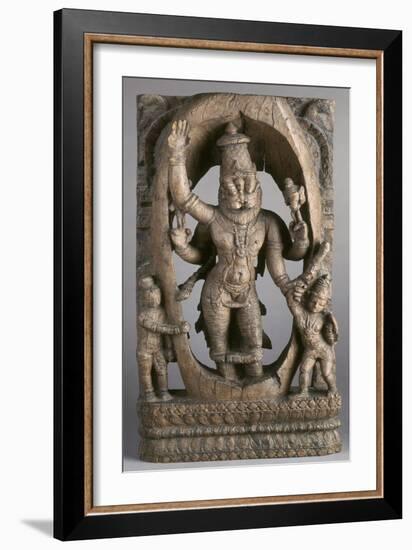 Panneau de char de procession : Narasimha sortant de la colonne et saisissant l'impie Hirayakasipu-null-Framed Giclee Print