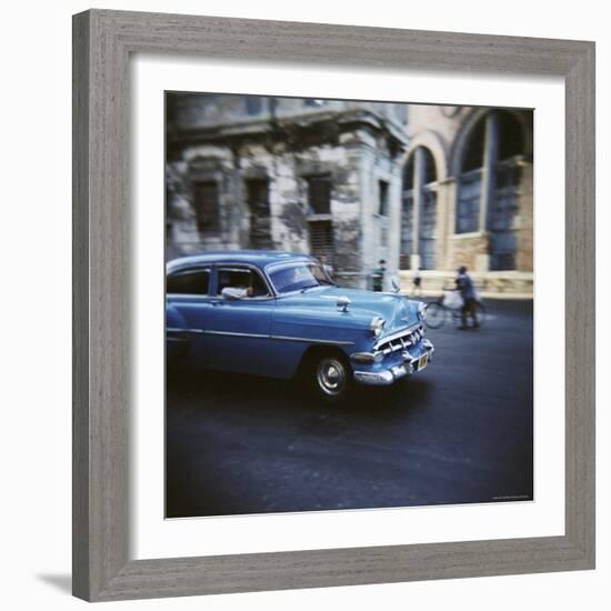 Panned Shot of an Old Blue American Car, Havana, Cuba, West Indies, Central America-Lee Frost-Framed Photographic Print