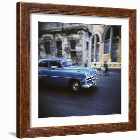 Panned Shot of an Old Blue American Car, Havana, Cuba, West Indies, Central America-Lee Frost-Framed Photographic Print