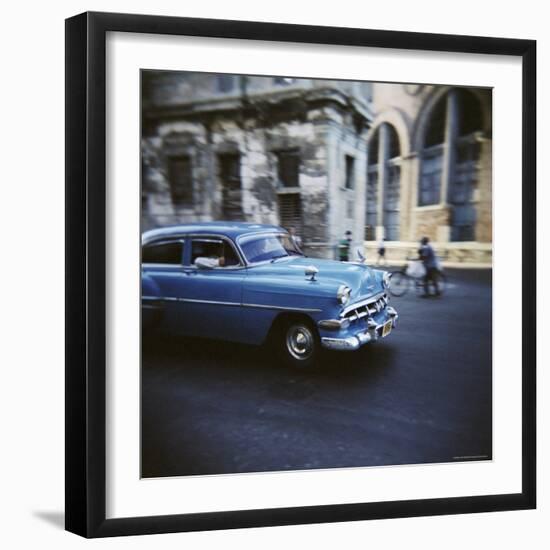 Panned Shot of an Old Blue American Car, Havana, Cuba, West Indies, Central America-Lee Frost-Framed Photographic Print