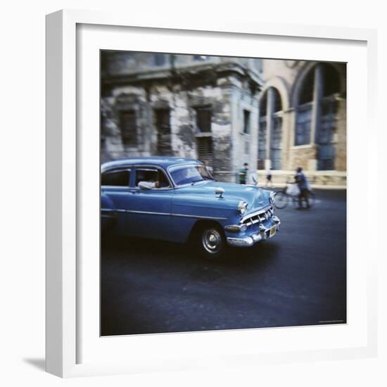 Panned Shot of an Old Blue American Car, Havana, Cuba, West Indies, Central America-Lee Frost-Framed Photographic Print