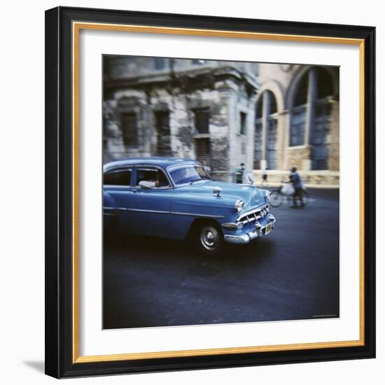 Panned Shot of an Old Blue American Car, Havana, Cuba, West Indies, Central America-Lee Frost-Framed Photographic Print