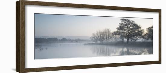 Panorama Landscape of Lake in Mist with Sun Glow at Sunrise-Veneratio-Framed Photographic Print