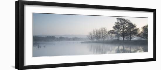 Panorama Landscape of Lake in Mist with Sun Glow at Sunrise-Veneratio-Framed Photographic Print