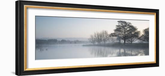 Panorama Landscape of Lake in Mist with Sun Glow at Sunrise-Veneratio-Framed Photographic Print
