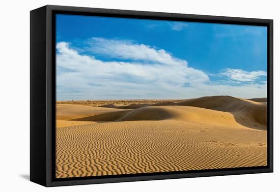 Panorama of Dunes Landscape with Dramatic Clouds in Thar Desert. Sam Sand Dunes, Rajasthan, India-f9photos-Framed Premier Image Canvas