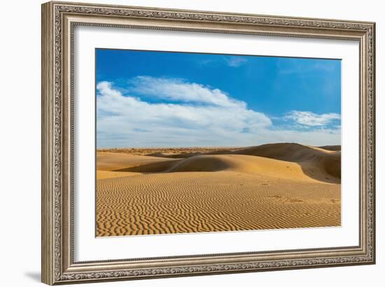 Panorama of Dunes Landscape with Dramatic Clouds in Thar Desert. Sam Sand Dunes, Rajasthan, India-f9photos-Framed Photographic Print