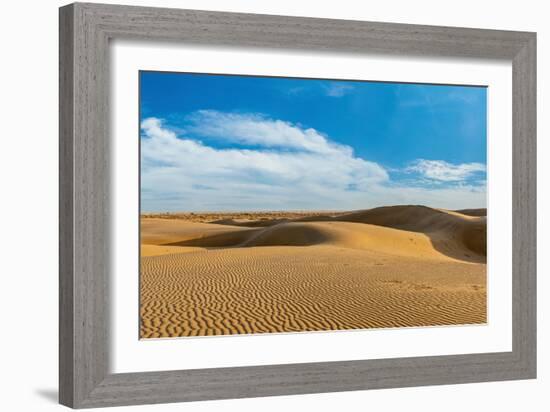 Panorama of Dunes Landscape with Dramatic Clouds in Thar Desert. Sam Sand Dunes, Rajasthan, India-f9photos-Framed Photographic Print