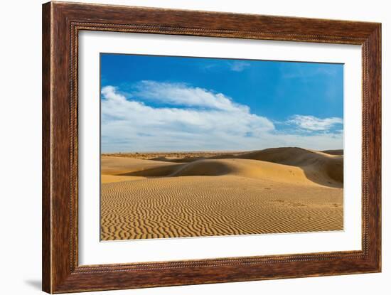 Panorama of Dunes Landscape with Dramatic Clouds in Thar Desert. Sam Sand Dunes, Rajasthan, India-f9photos-Framed Photographic Print