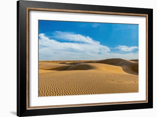 Panorama of Dunes Landscape with Dramatic Clouds in Thar Desert. Sam Sand Dunes, Rajasthan, India-f9photos-Framed Photographic Print