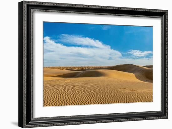 Panorama of Dunes Landscape with Dramatic Clouds in Thar Desert. Sam Sand Dunes, Rajasthan, India-f9photos-Framed Photographic Print