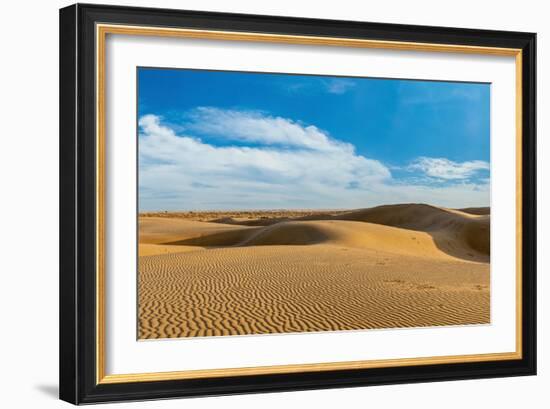 Panorama of Dunes Landscape with Dramatic Clouds in Thar Desert. Sam Sand Dunes, Rajasthan, India-f9photos-Framed Photographic Print