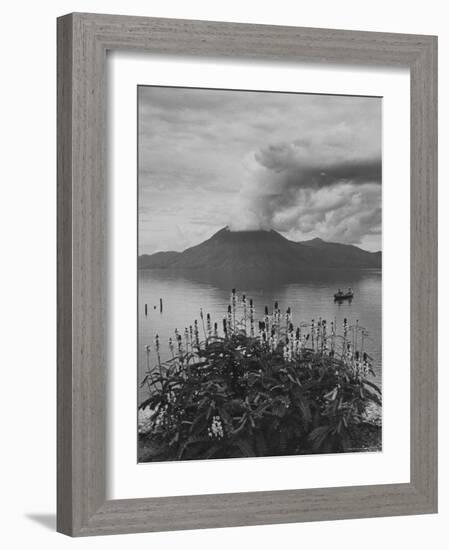 Panorama of Lake Atitlan with Volcano Smoking in Background-Cornell Capa-Framed Photographic Print