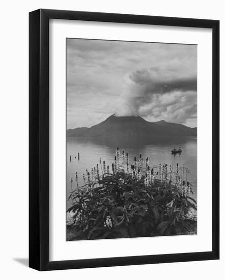 Panorama of Lake Atitlan with Volcano Smoking in Background-Cornell Capa-Framed Photographic Print
