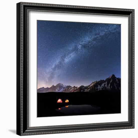 Panorama of Mont Blanc, Mont De La Saxe and Grand Jorasses under the starry sky, Graian Alps, Courm-Roberto Moiola-Framed Photographic Print