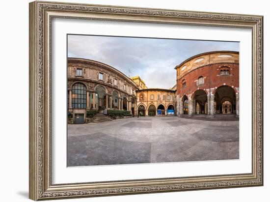 Panorama of Palazzo Della Ragione and Piazza Dei Mercanti in the Morning, Milan, Italy-anshar-Framed Photographic Print