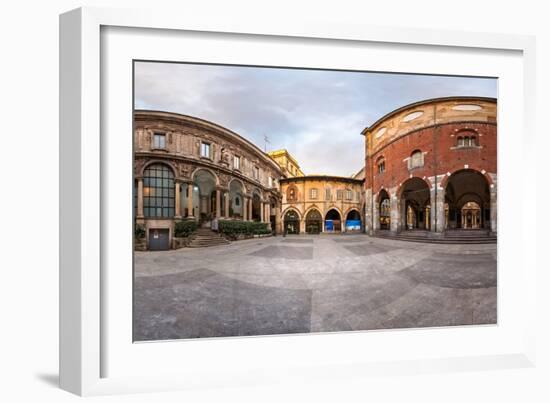 Panorama of Palazzo Della Ragione and Piazza Dei Mercanti in the Morning, Milan, Italy-anshar-Framed Photographic Print