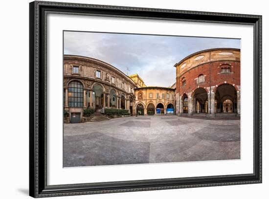 Panorama of Palazzo Della Ragione and Piazza Dei Mercanti in the Morning, Milan, Italy-anshar-Framed Photographic Print