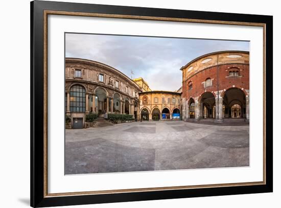 Panorama of Palazzo Della Ragione and Piazza Dei Mercanti in the Morning, Milan, Italy-anshar-Framed Photographic Print