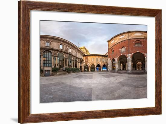 Panorama of Palazzo Della Ragione and Piazza Dei Mercanti in the Morning, Milan, Italy-anshar-Framed Photographic Print