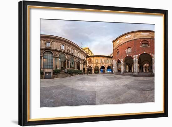 Panorama of Palazzo Della Ragione and Piazza Dei Mercanti in the Morning, Milan, Italy-anshar-Framed Photographic Print