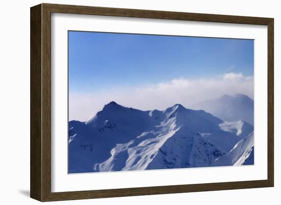 Panorama of Snowy Mountains in Early Morning Fog-BSANI-Framed Photographic Print