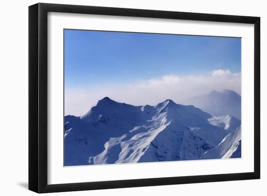 Panorama of Snowy Mountains in Early Morning Fog-BSANI-Framed Photographic Print