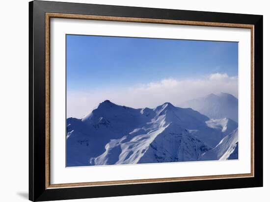 Panorama of Snowy Mountains in Early Morning Fog-BSANI-Framed Photographic Print