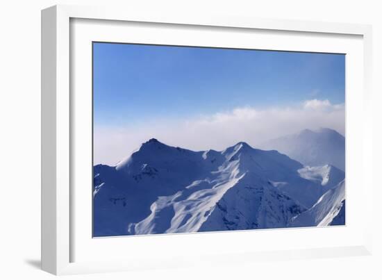 Panorama of Snowy Mountains in Early Morning Fog-BSANI-Framed Photographic Print