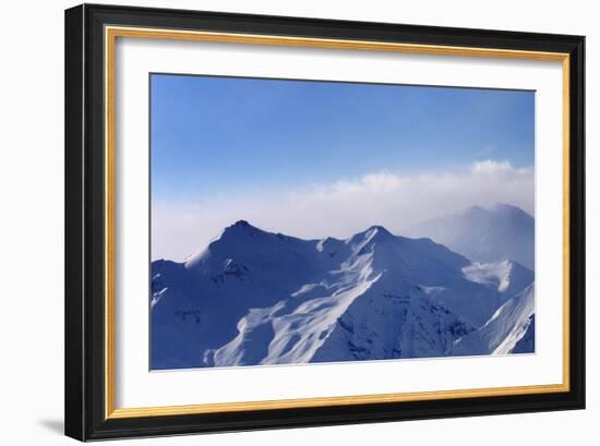 Panorama of Snowy Mountains in Early Morning Fog-BSANI-Framed Photographic Print