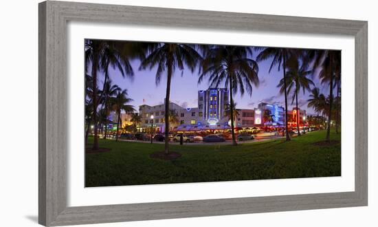 Panorama of the Art Deco Hotels at Ocean Drive, Dusk, Miami South Beach, Art Deco District, Florida-Axel Schmies-Framed Photographic Print