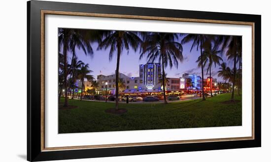 Panorama of the Art Deco Hotels at Ocean Drive, Dusk, Miami South Beach, Art Deco District, Florida-Axel Schmies-Framed Photographic Print