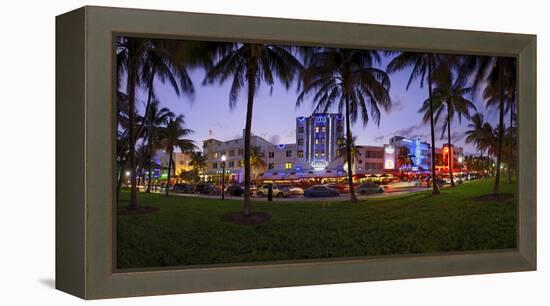 Panorama of the Art Deco Hotels at Ocean Drive, Dusk, Miami South Beach, Art Deco District, Florida-Axel Schmies-Framed Premier Image Canvas