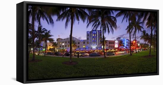 Panorama of the Art Deco Hotels at Ocean Drive, Dusk, Miami South Beach, Art Deco District, Florida-Axel Schmies-Framed Premier Image Canvas