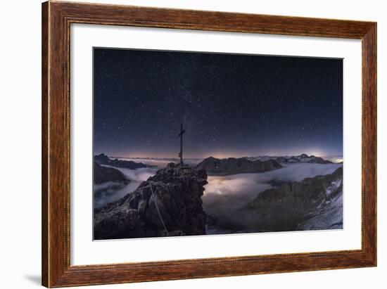 Panorama of the Summit on Pockkogel in Kuhtai with Moonlight During the Lunar Eclipse-Niki Haselwanter-Framed Photographic Print