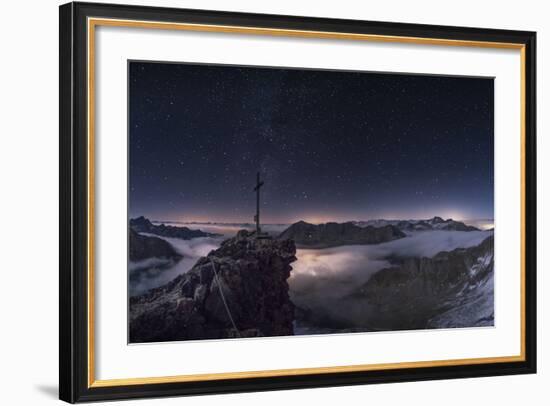 Panorama of the Summit on Pockkogel in Kuhtai with Moonlight During the Lunar Eclipse-Niki Haselwanter-Framed Photographic Print