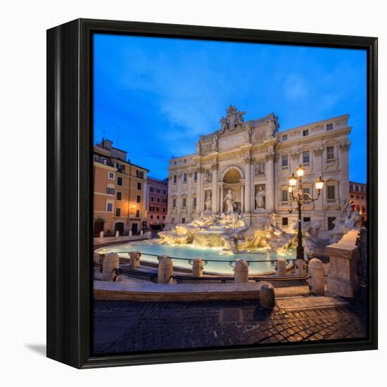 Panorama of Trevi Fountain Illuminated by Street Lamps and the Lights at Dusk, Rome, Lazio-Roberto Moiola-Framed Premier Image Canvas