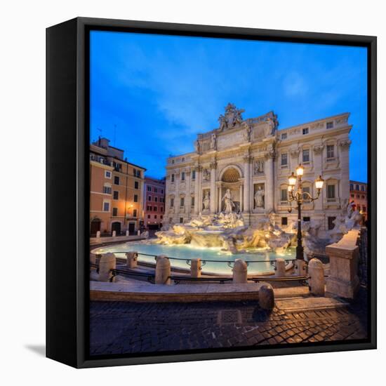 Panorama of Trevi Fountain Illuminated by Street Lamps and the Lights at Dusk, Rome, Lazio-Roberto Moiola-Framed Premier Image Canvas