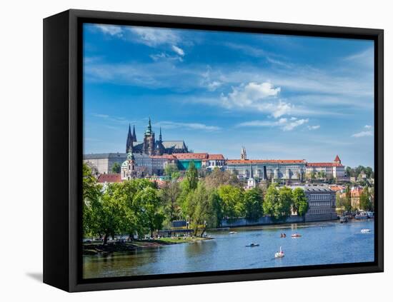 Panorama View of Vltava River and Gradchany (Prague Castle) and St. Vitus Cathedral and Charles Bri-f9photos-Framed Premier Image Canvas