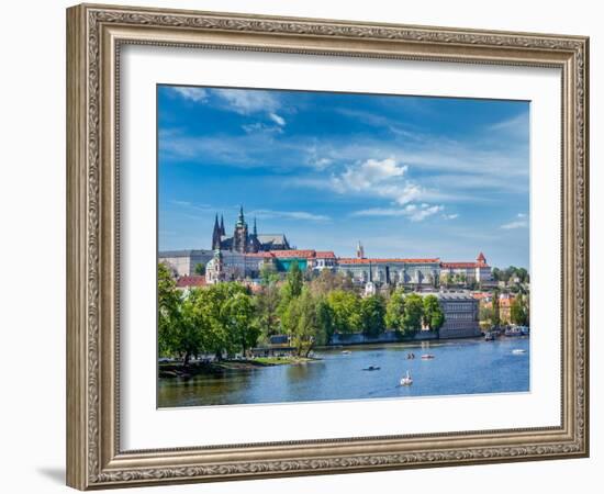 Panorama View of Vltava River and Gradchany (Prague Castle) and St. Vitus Cathedral and Charles Bri-f9photos-Framed Photographic Print