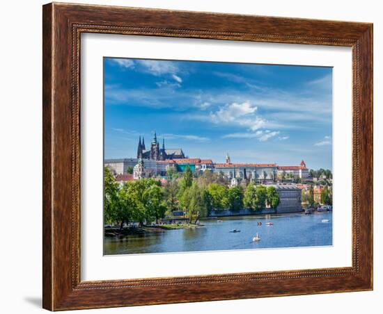 Panorama View of Vltava River and Gradchany (Prague Castle) and St. Vitus Cathedral and Charles Bri-f9photos-Framed Photographic Print