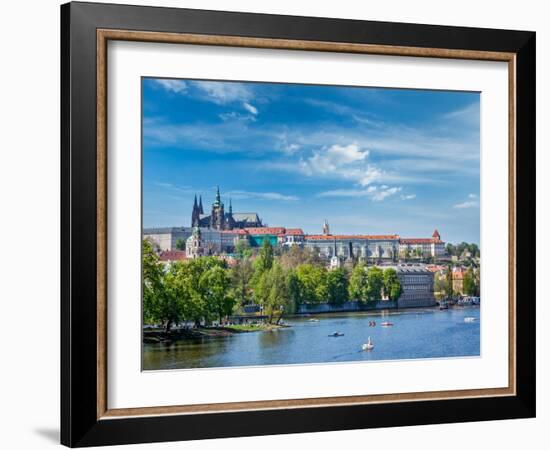 Panorama View of Vltava River and Gradchany (Prague Castle) and St. Vitus Cathedral and Charles Bri-f9photos-Framed Photographic Print